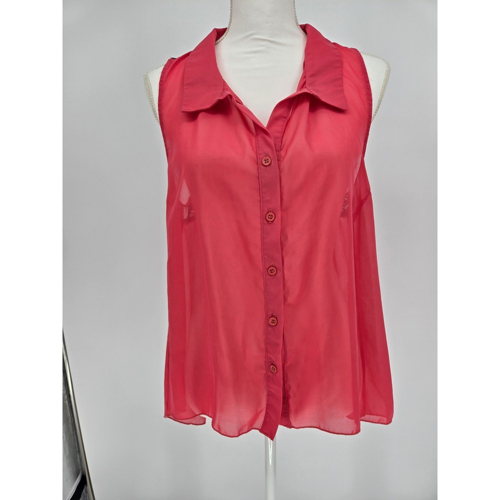 Hot Tempered Womens Coral Pink Black Lace Back Sleeveless Button Down Top XL
